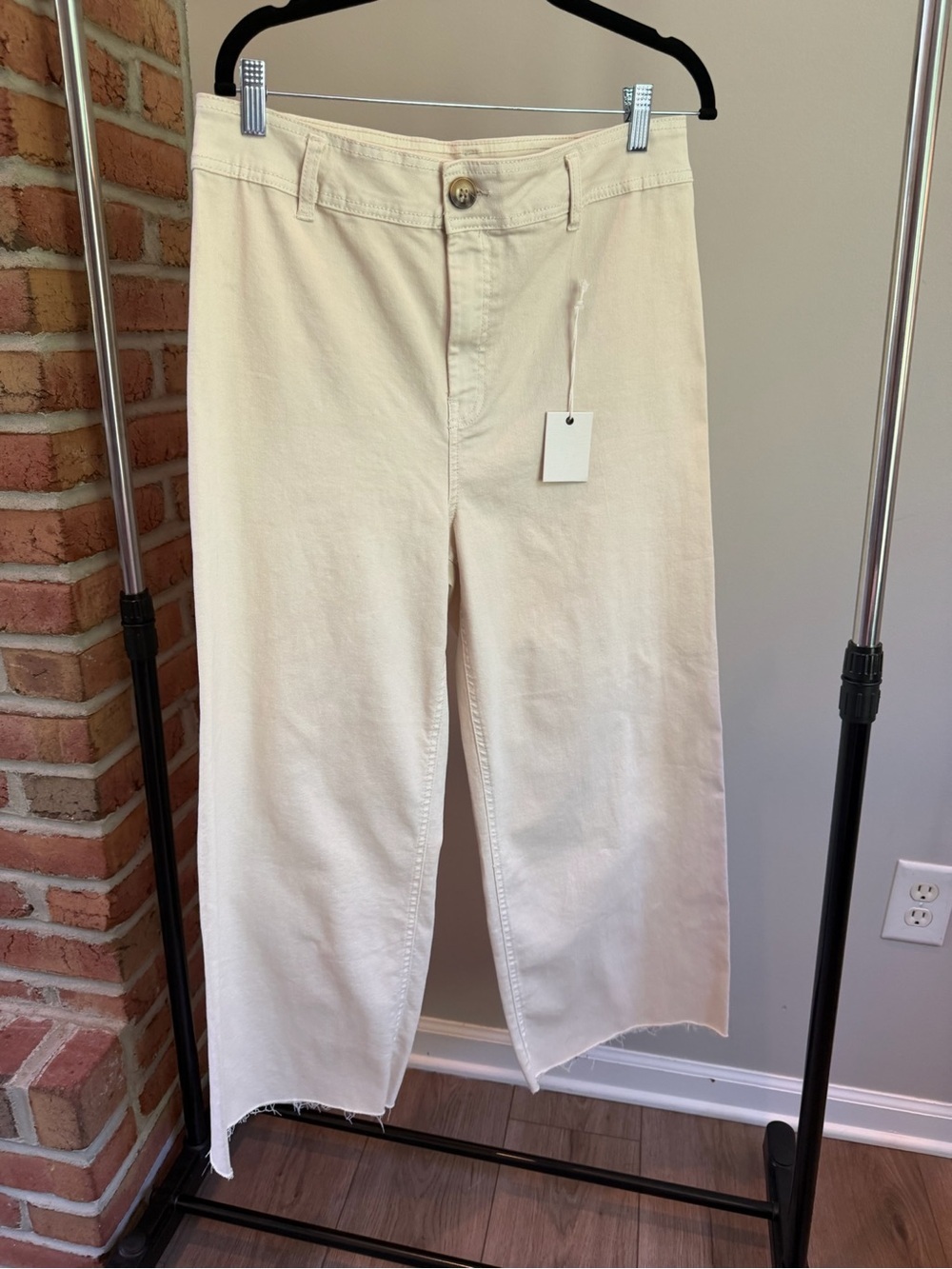 NWT Dex Cream/Tan High-Waist Jeans Raw Hem wide leg cropped length - Picture 4 of 8